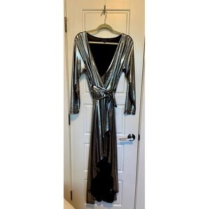Eloquii Shimmering Silver Long Sleeve Dress